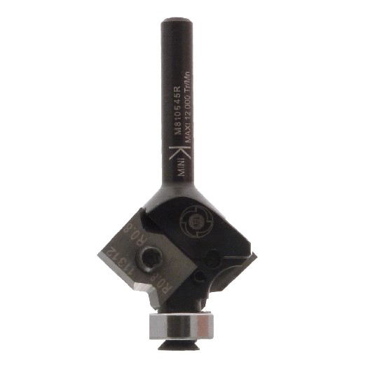 Mèche à affleurer à plaquettes HW 1/4 de rond + Chanfrein 45° R0.8 Ø26 LC.10 LU.10 LT.59 Q8 Z2 Rlmt.à l'extrémité Rot.Droite 