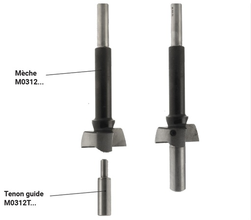 Tenon-guide pour mèche à façonner  Ø 12  LU. 50  LT. 75  Q 10 