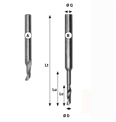 Fraise à copier HSS-Co Ø9 LC.14 LU.14 LT.80 Q8 Z1 Hél. Positive Rot.Droite Coupe Alu.