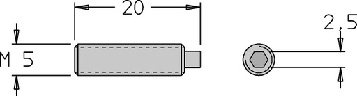 Vis sans tête   M5  x 20   6 pans H2.5 