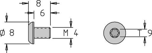 Vis tête bombée   M4  x 8   Torx T9 