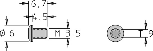 Vis tête bombée   M3.5  x 6.7   Torx T9 